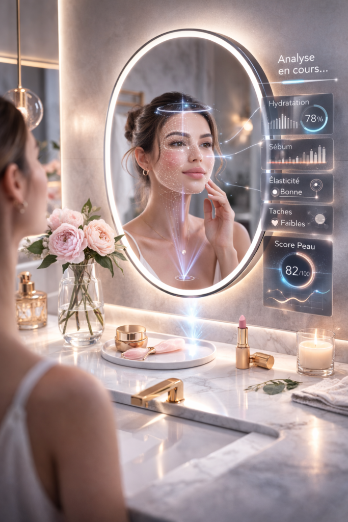 Miroir connecté de salle bain diagnostiquant la peau